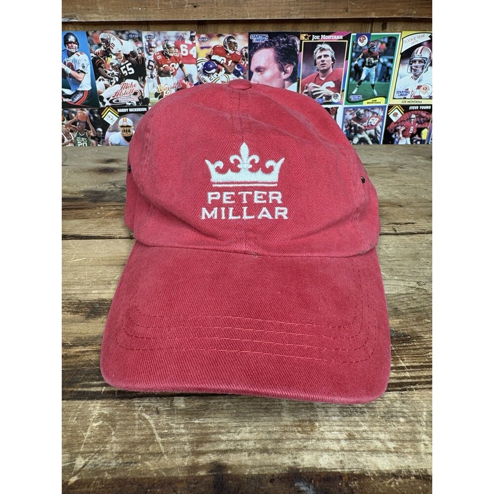 Peter Millar Strapback Hat Red White Golf Performance Cap Crown Spell Out
